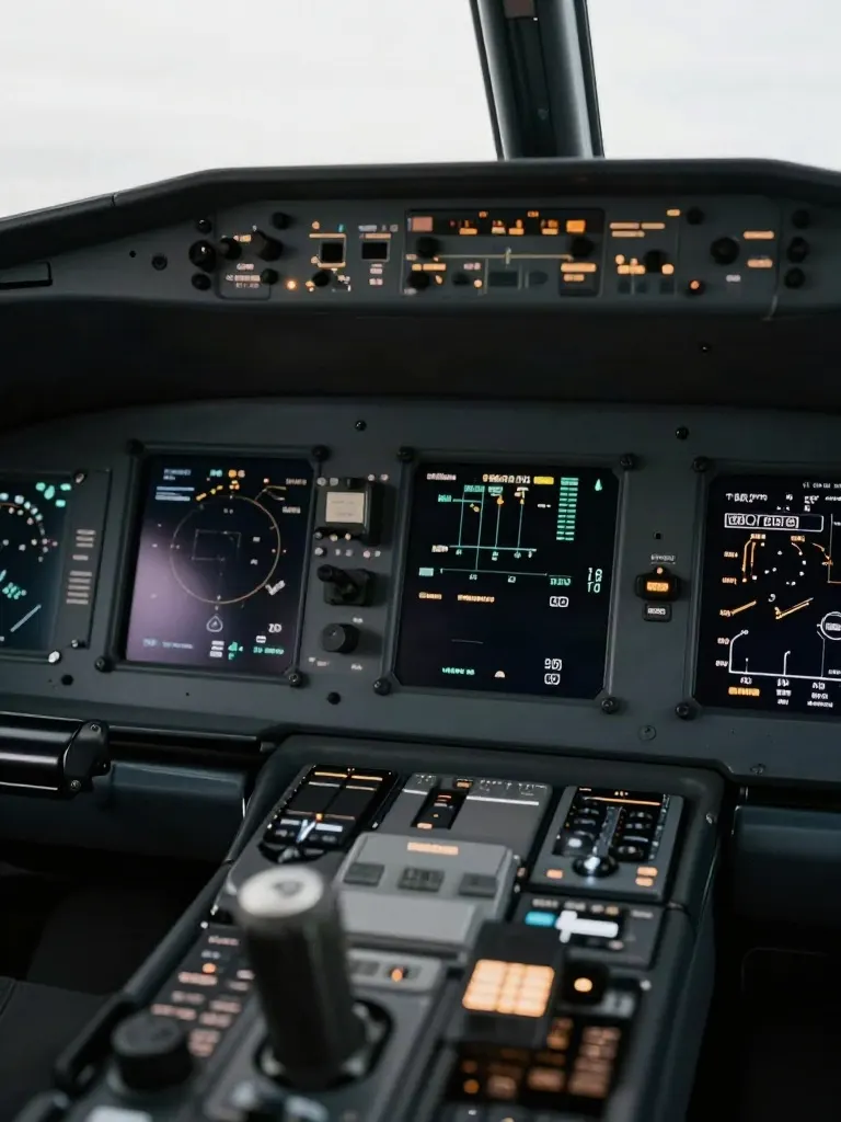Dark cockpit instrument panel with a soft amber glow